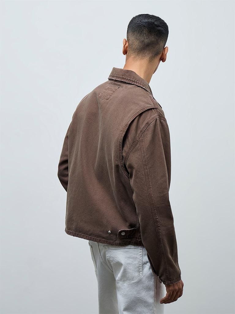 Nuon Brown Patch-Detail Relaxed-Fit Denim Jacket