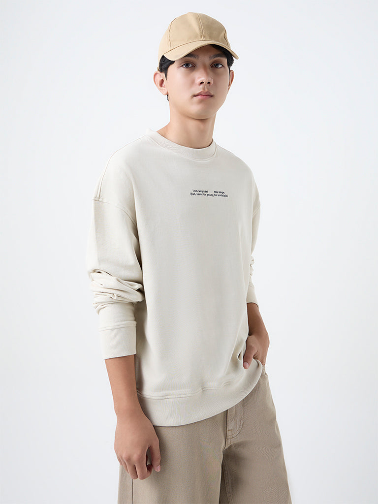 Nuon Light Beige Relaxed-Fit Cotton Sweatshirt