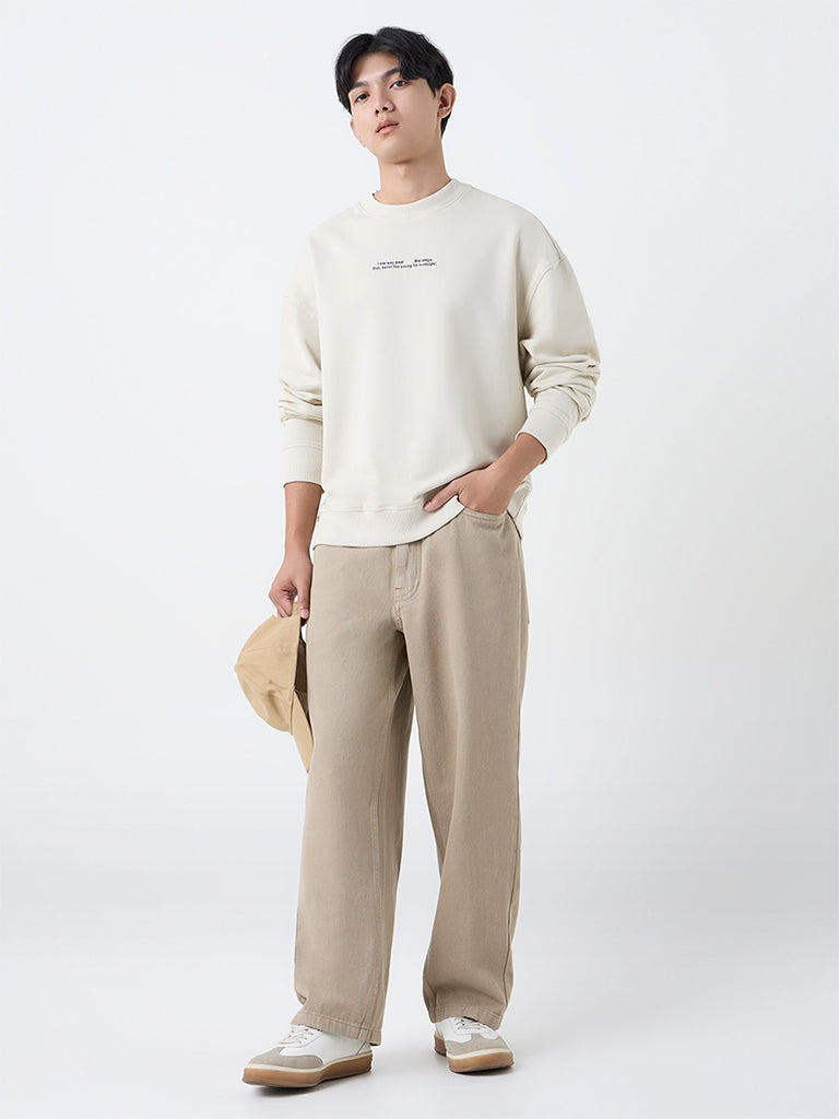Nuon Light Beige Relaxed-Fit Cotton Sweatshirt