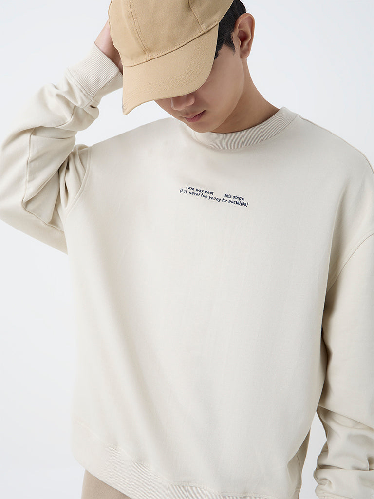 Nuon Light Beige Relaxed-Fit Cotton Sweatshirt