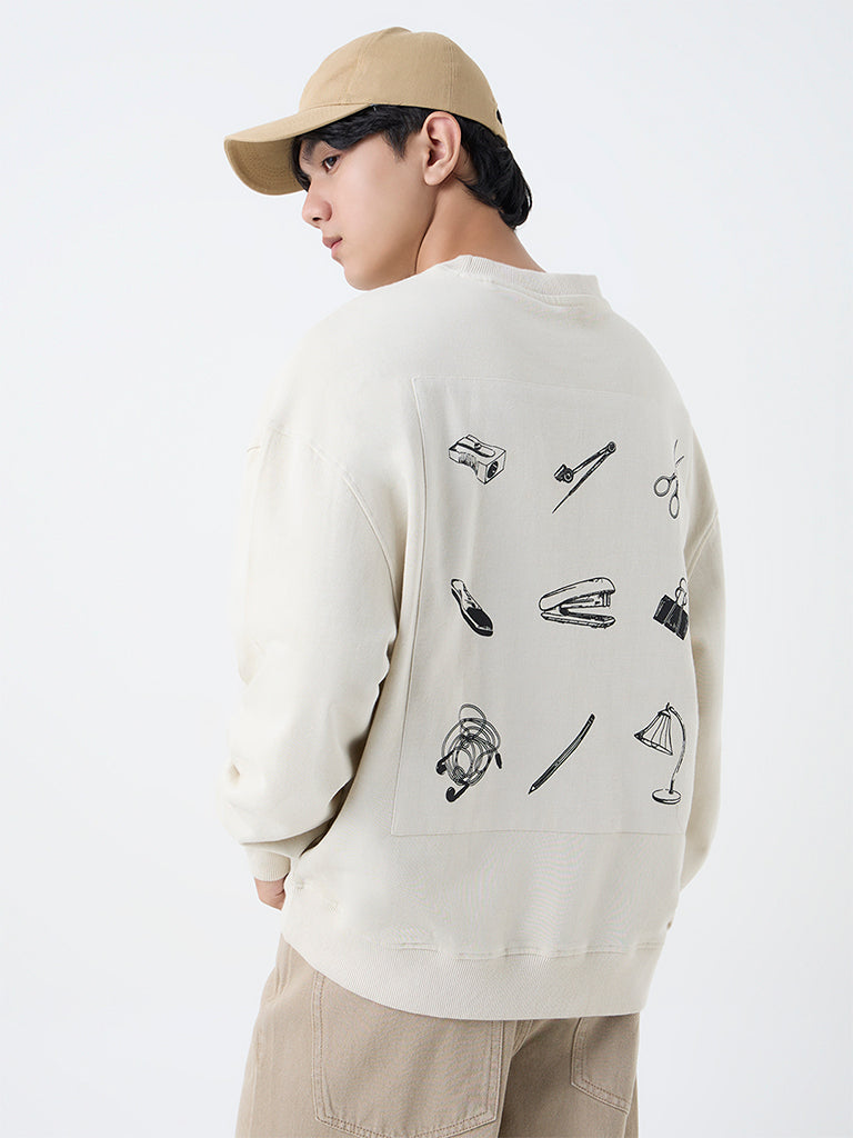 Nuon Light Beige Relaxed-Fit Cotton Sweatshirt