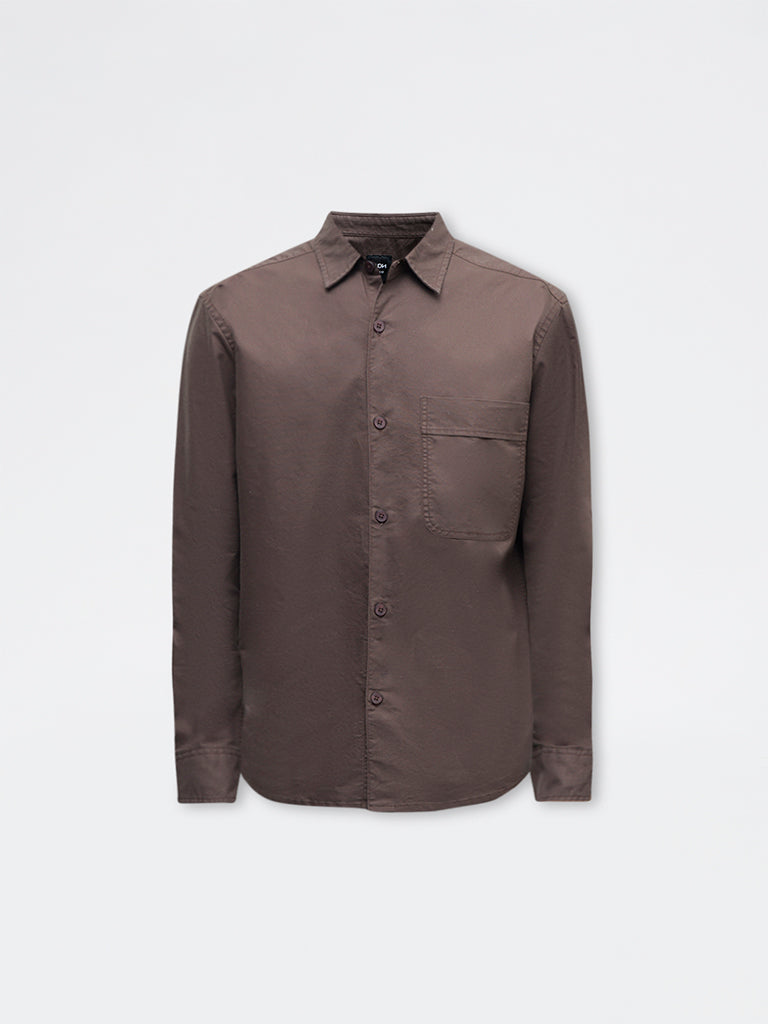 Nuon Brown Relaxed-Fit Cotton Shirt
