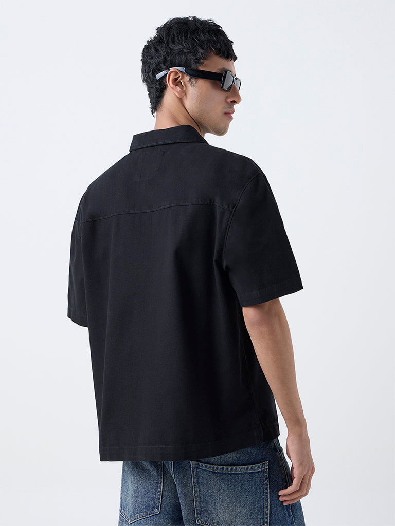 Nuon Black Relaxed-Fit Cotton Quarter-Zip T-Shirt