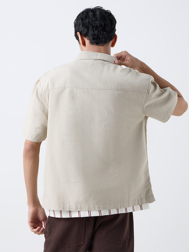 Nuon Beige Relaxed-Fit Cotton Quarter-Zip T-Shirt