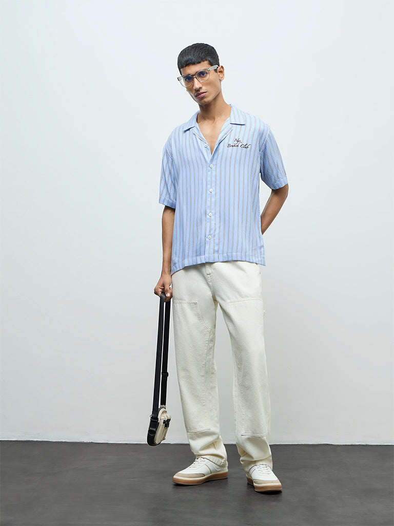 Nuon Blue Striped Relaxed-Fit Shirt