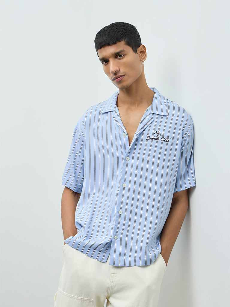 Nuon Blue Striped Relaxed-Fit Shirt