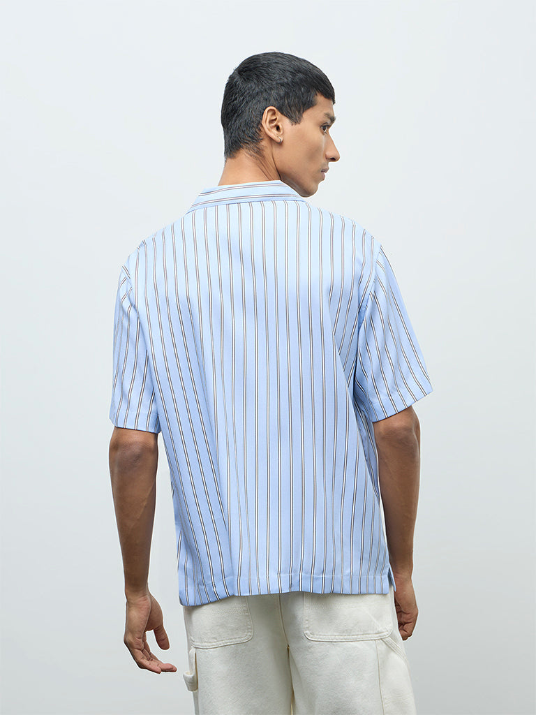 Nuon Blue Striped Relaxed-Fit Shirt