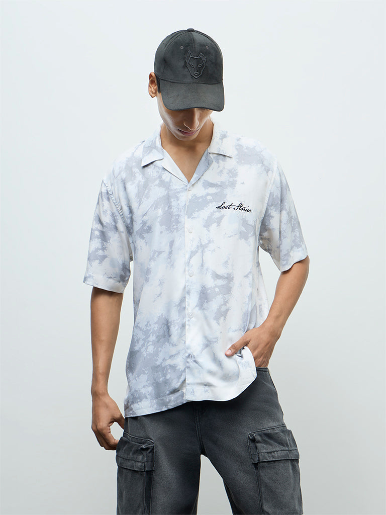 Nuon Grey Abstract Printed Relaxed-Fit Shirt