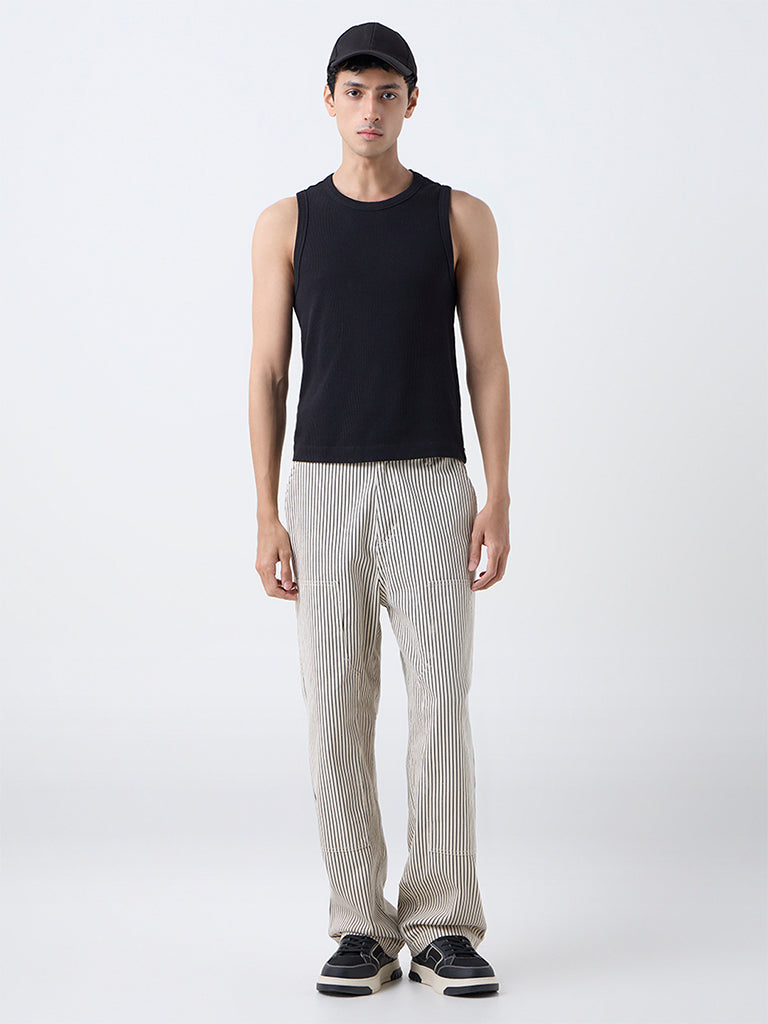 Nuon Black Ribbed Slim-Fit Cotton-Blend T-Shirt