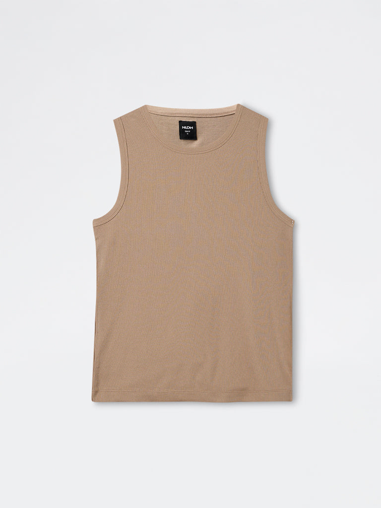 Nuon Light Brown Ribbed Slim-Fit Cotton-Blend T-Shirt