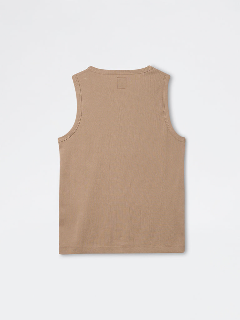 Nuon Light Brown Ribbed Slim-Fit Cotton-Blend T-Shirt