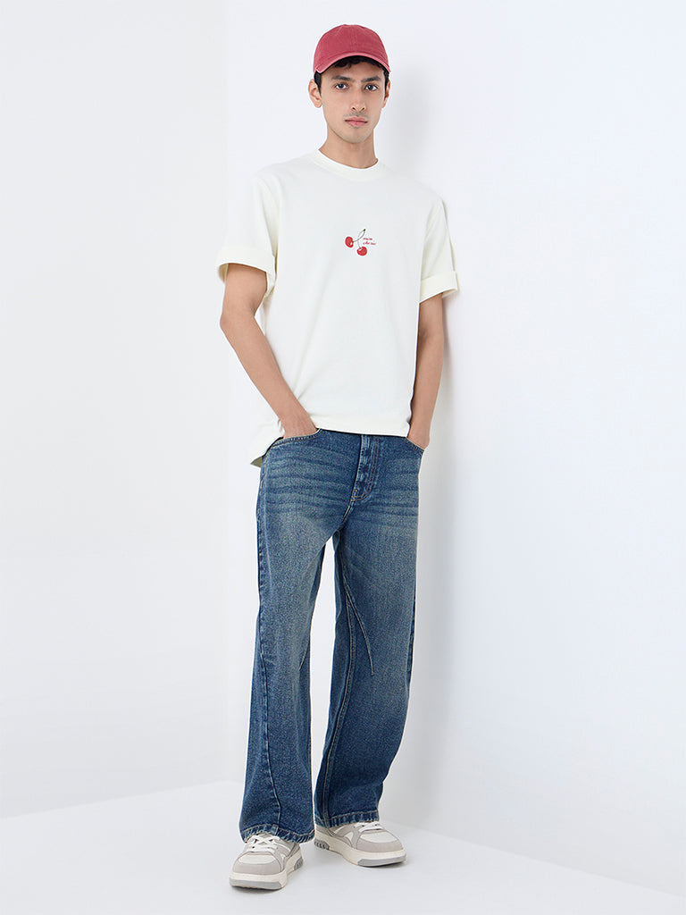 Nuon Off-White Printed Relaxed-Fit Cotton T-Shirt