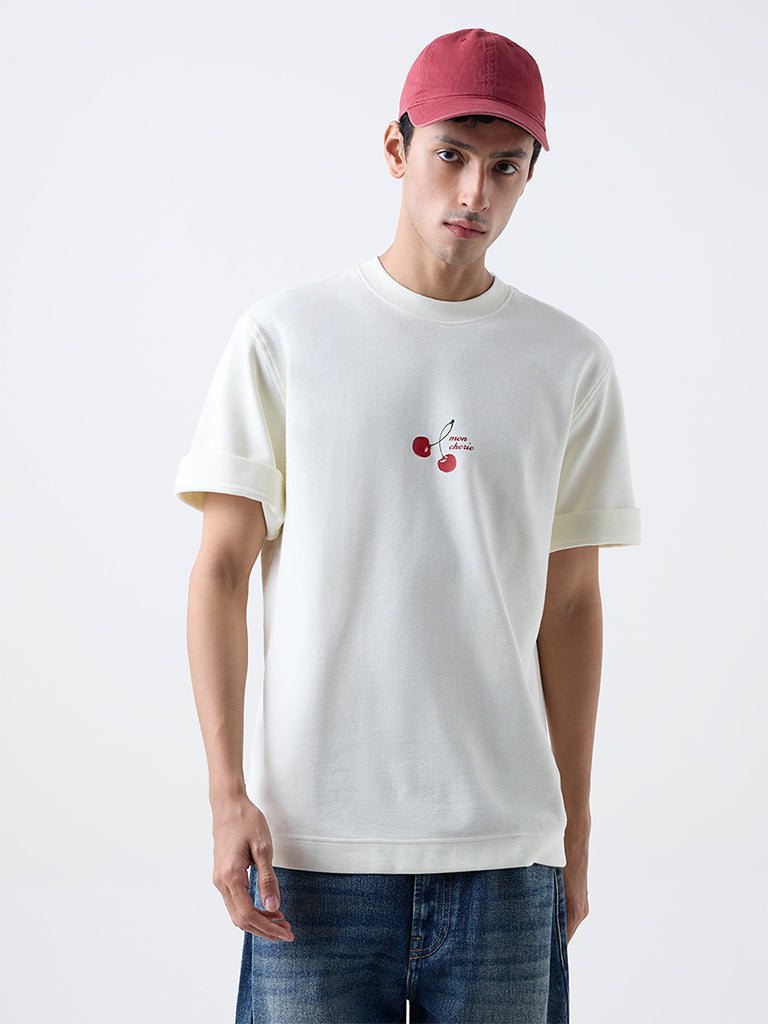 Nuon Off-White Printed Relaxed-Fit Cotton T-Shirt