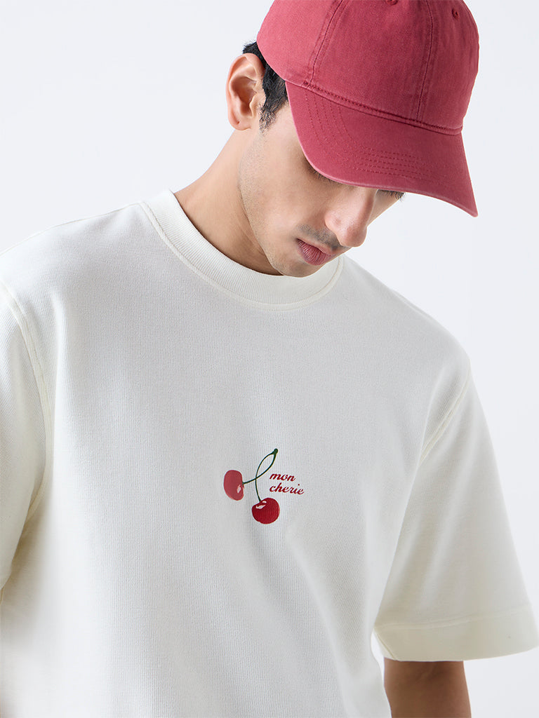 Nuon Off-White Printed Relaxed-Fit Cotton T-Shirt