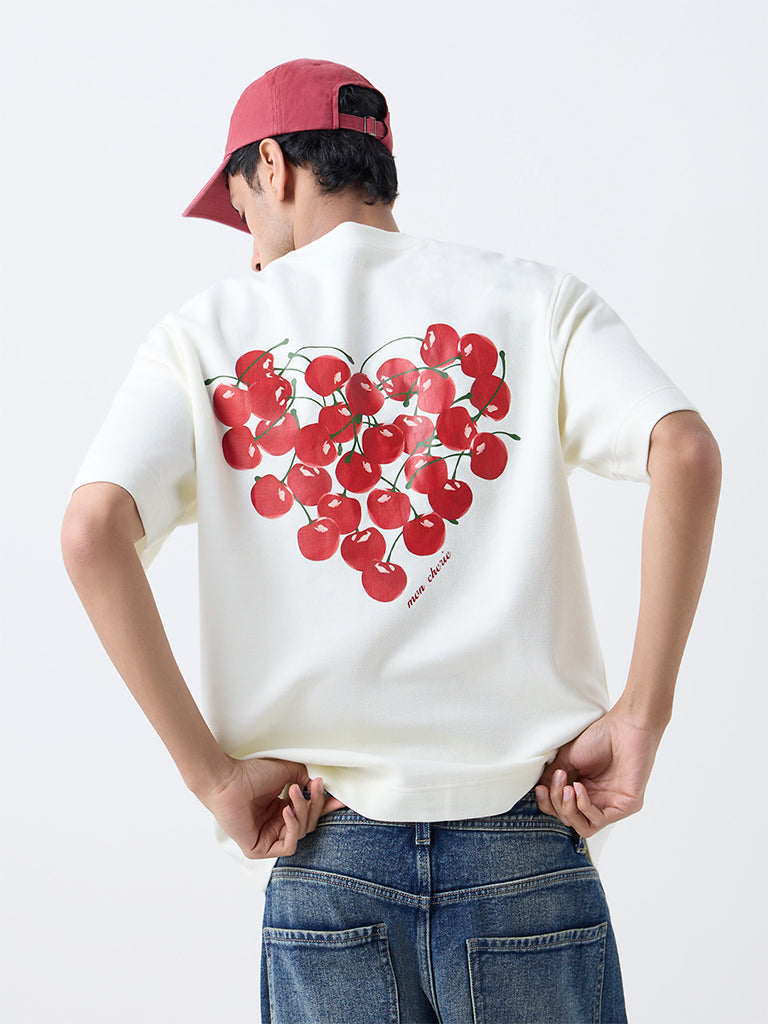 Nuon Off-White Printed Relaxed-Fit Cotton T-Shirt