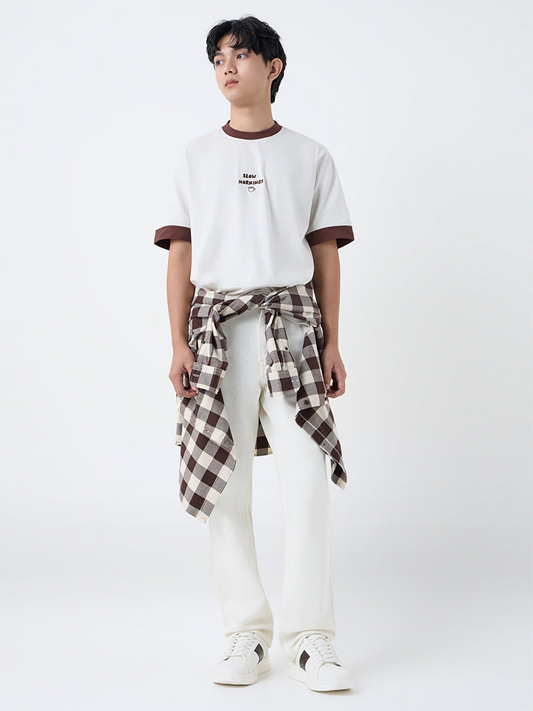 Nuon Off-White Text Design Relaxed-Fit Cotton T-Shirt