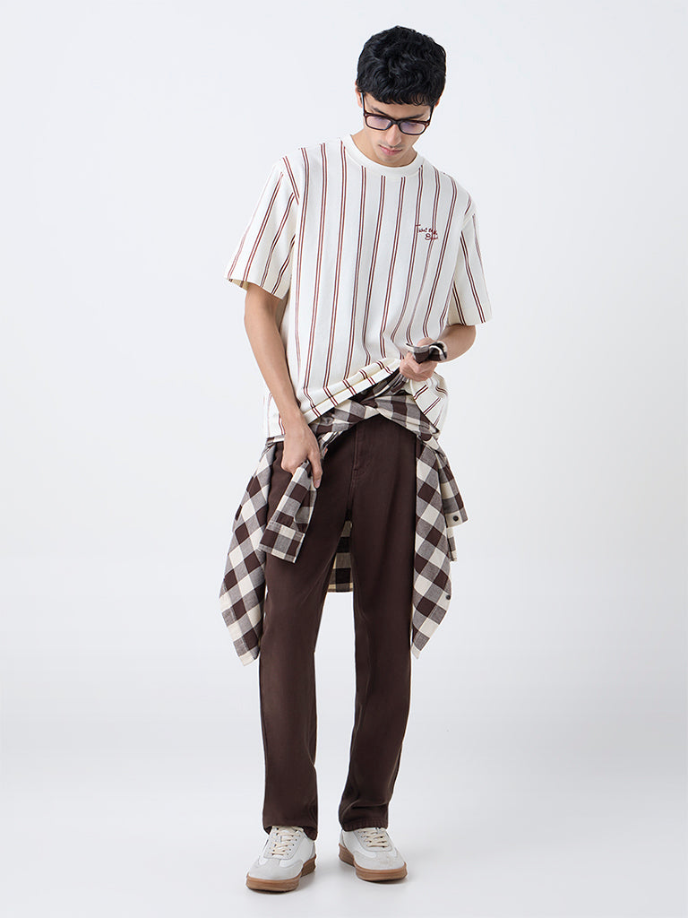 Nuon Off-White Striped Relaxed-Fit Cotton T-Shirt