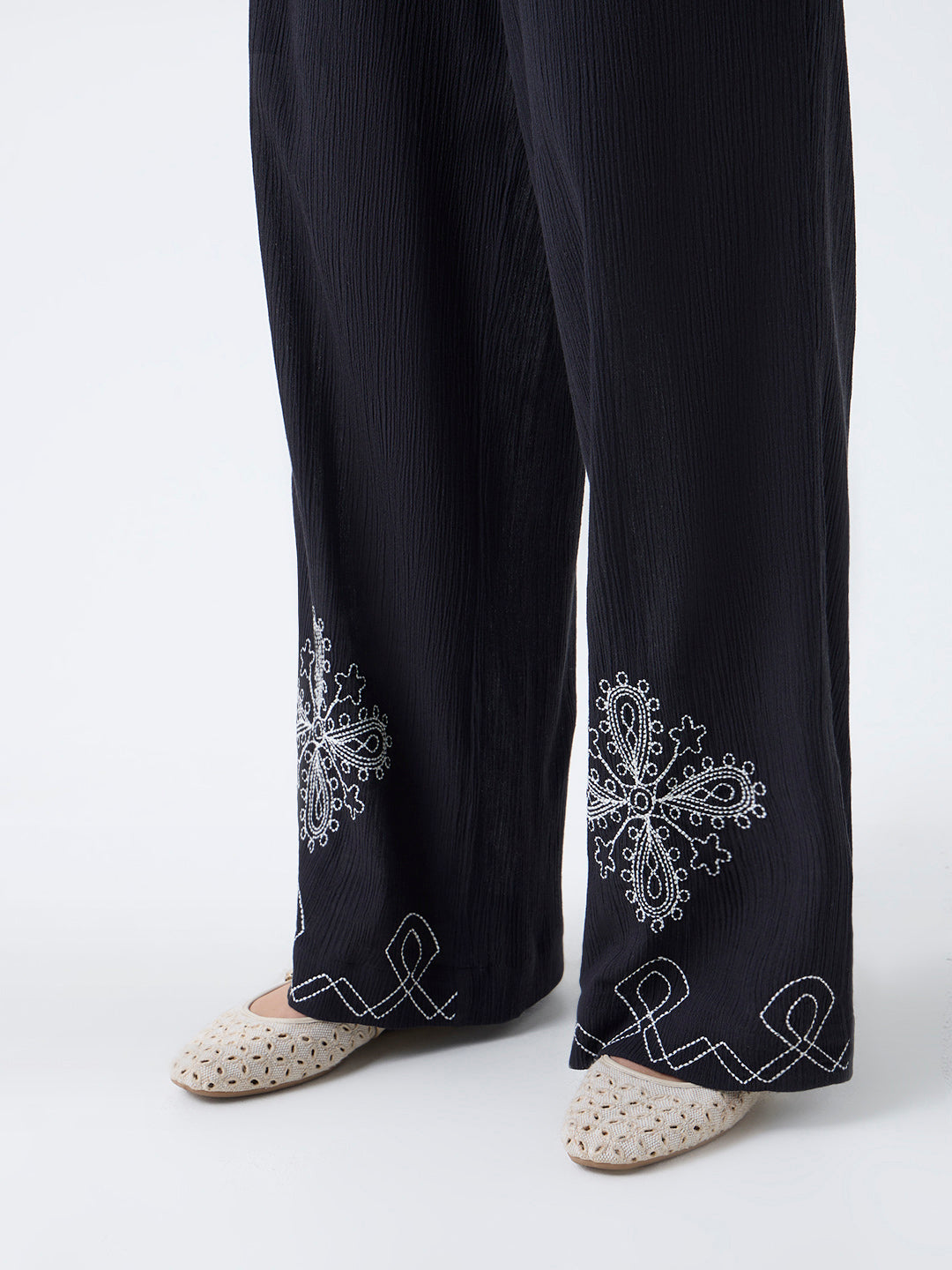 Bombay Paisley Black Embroidered Cotton Pants