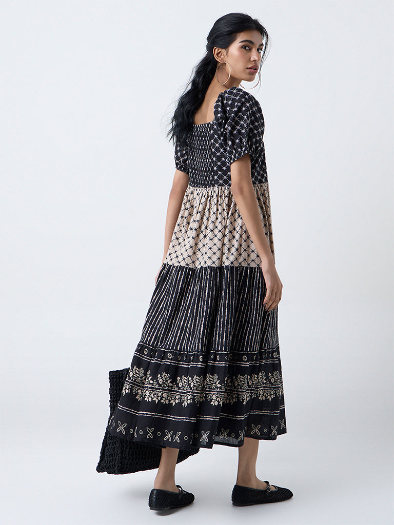 Bombay Paisley Black Printed Cotton Tiered Dress