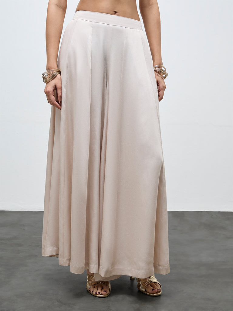 Vark Off-White Solid Palazzos