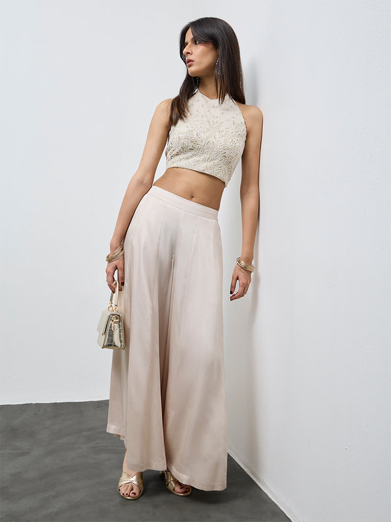 Vark Off-White Solid Palazzos