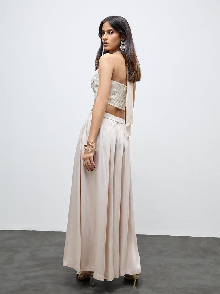 Vark Off-White Solid Palazzos