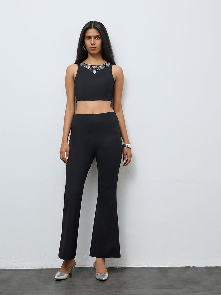 Vark Black Flared Cotton Pants