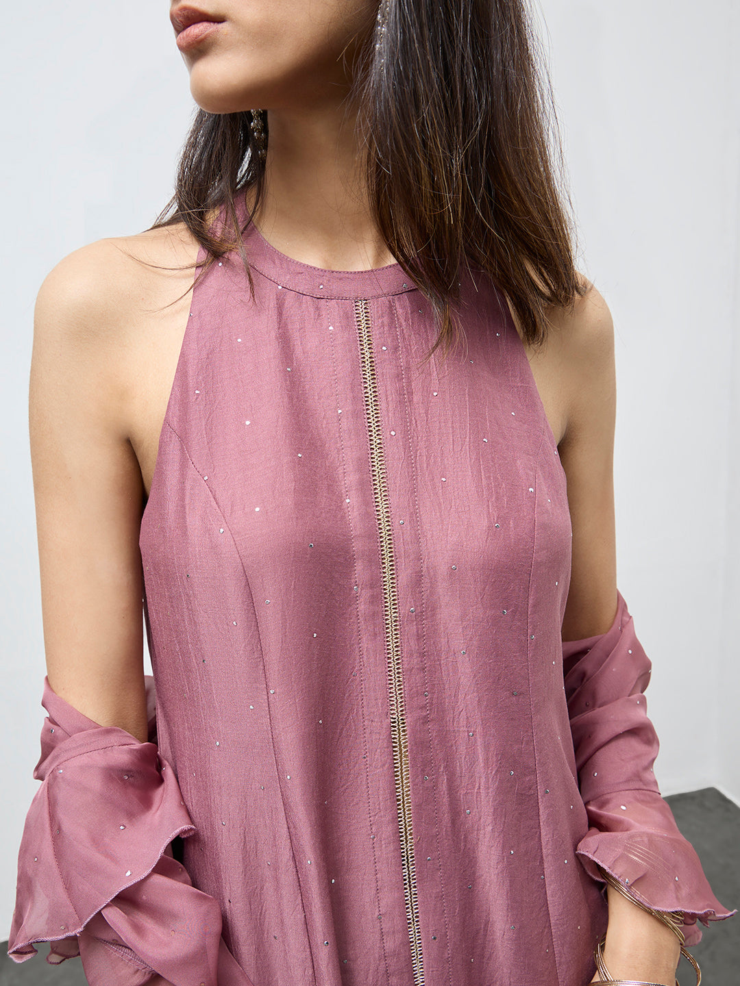 Vark Dusty Pink Embellished A-Line Ethnic Set