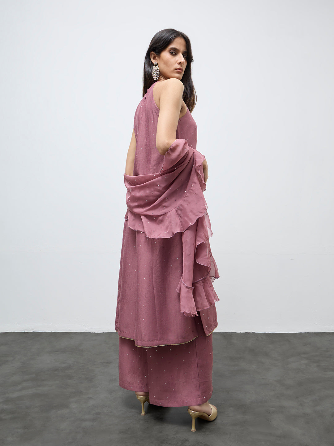 Vark Dusty Pink Embellished A-Line Ethnic Set