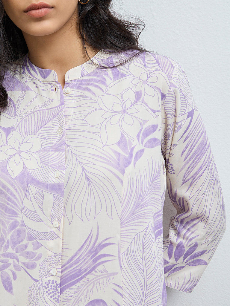 Utsa Lilac Floral A-Line Kurta