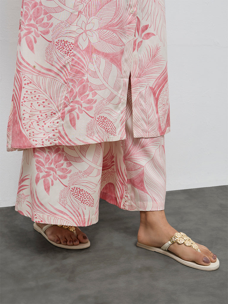 Utsa Pink Foliage Printed Palazzos