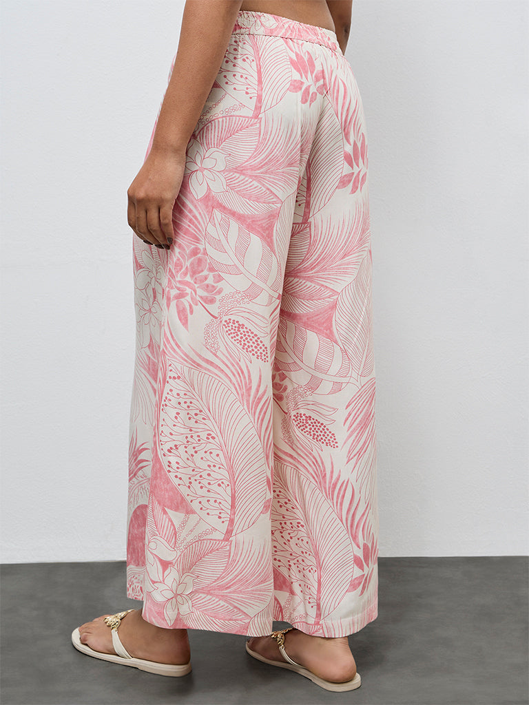 Utsa Pink Foliage Printed Palazzos