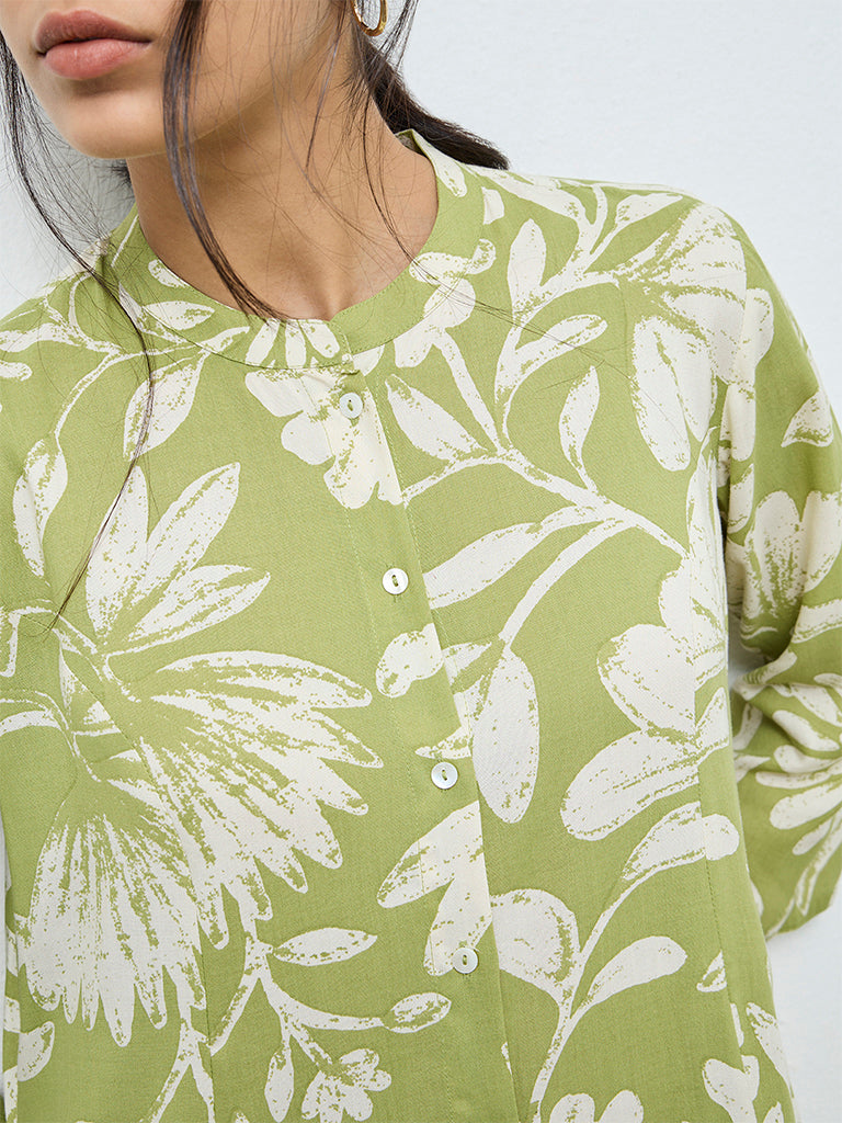 Utsa Green Floral A-Line Kurta