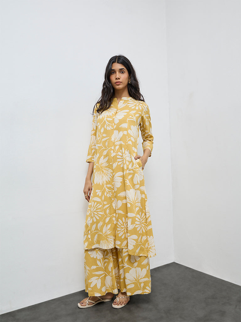 Utsa Yellow Floral Printed A-Line Kurta
