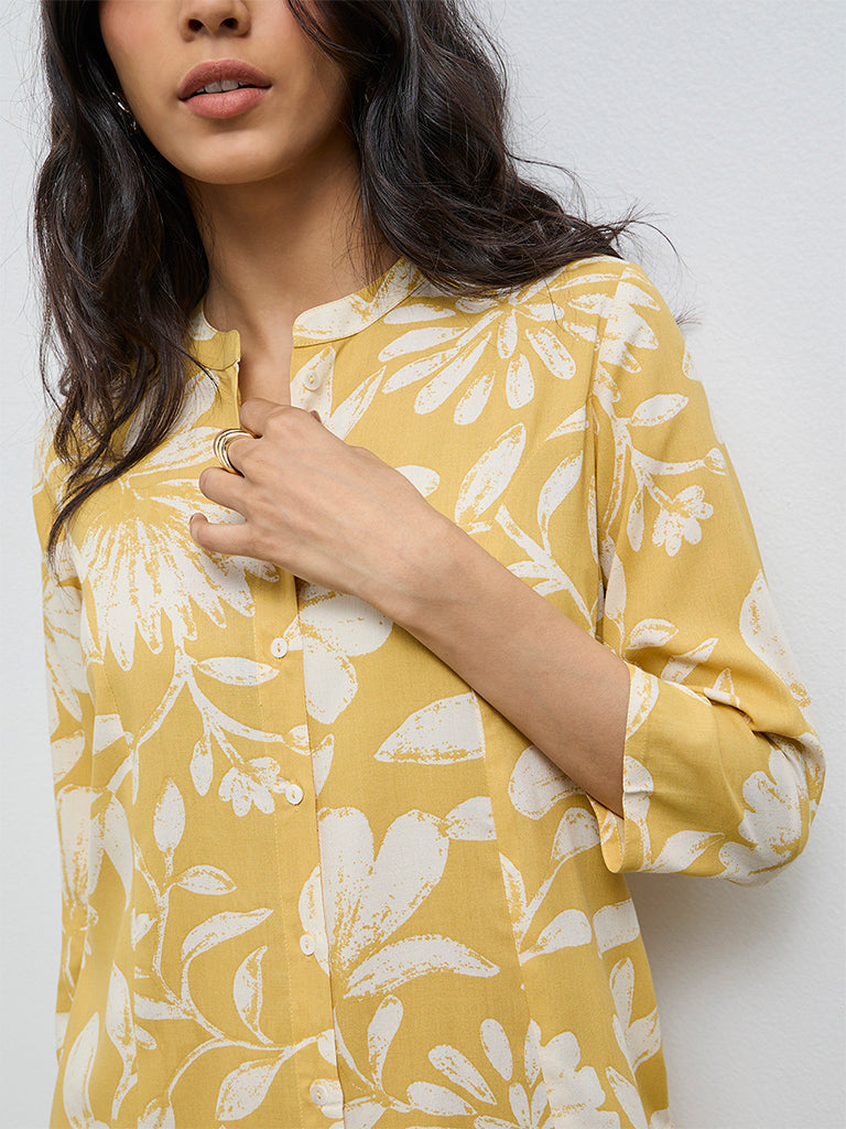 Utsa Yellow Floral Printed A-Line Kurta