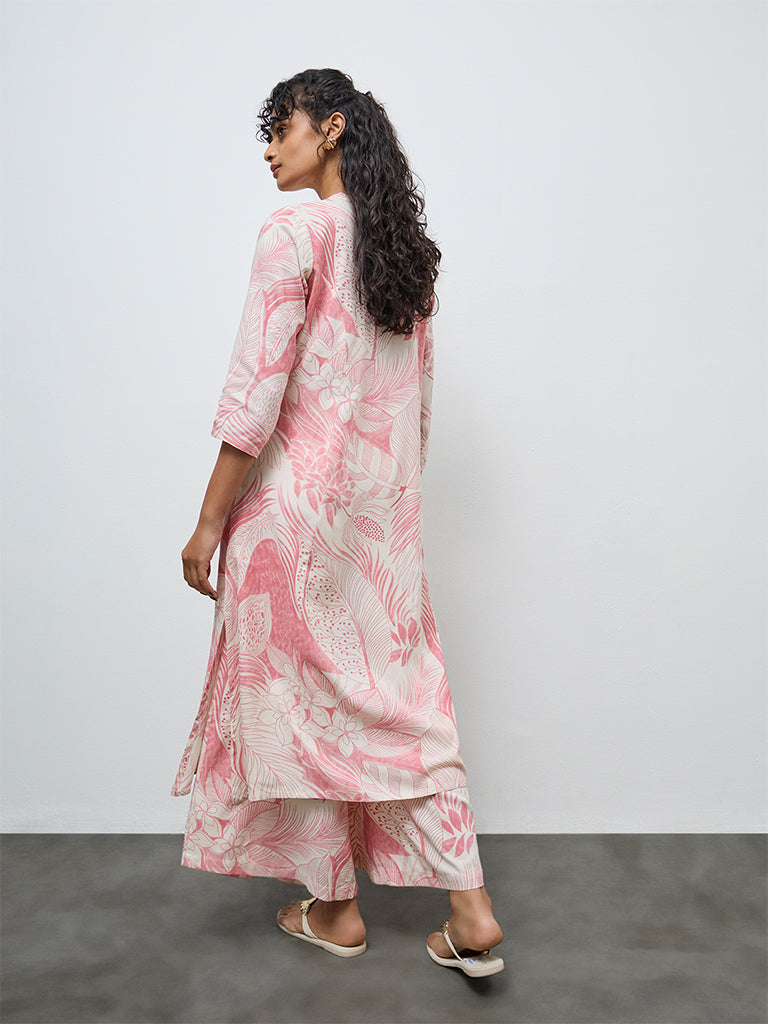Utsa Pink Foliage Printed A-Line Kurta