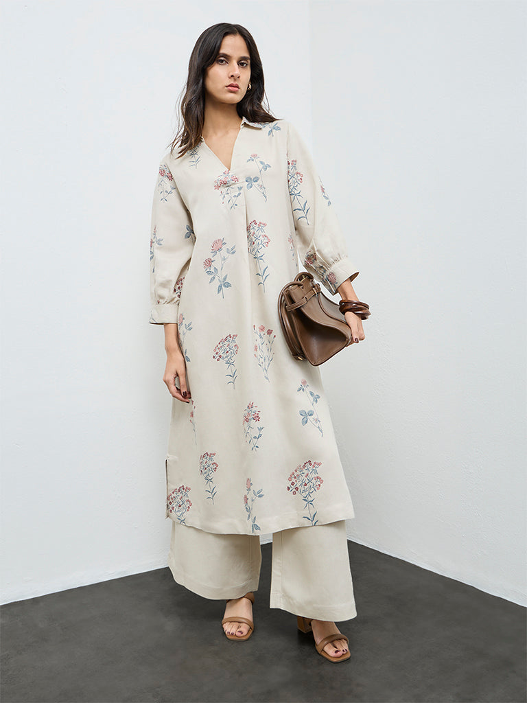 Zuba Light Beige Solid Palazzos