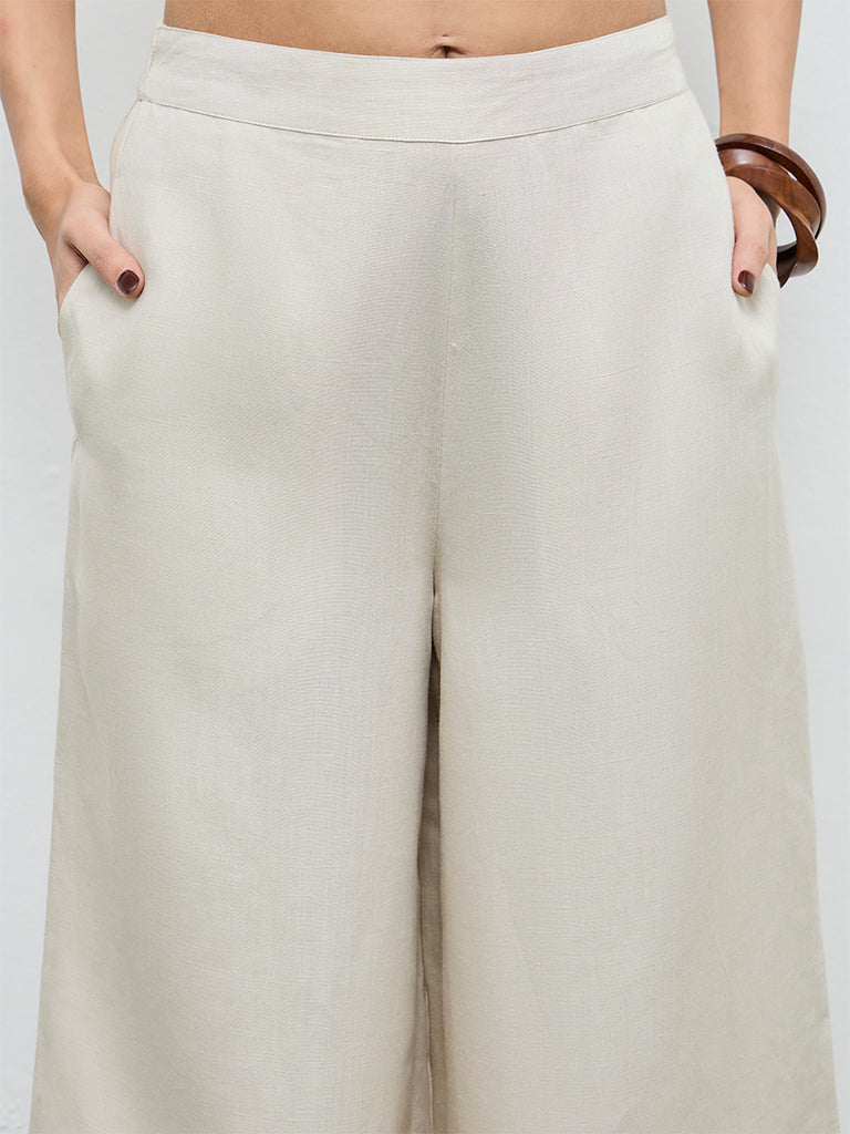 Zuba Light Beige Solid Palazzos