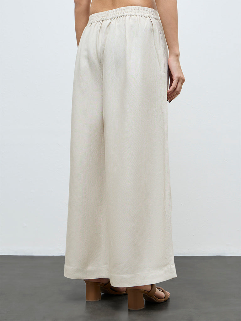 Zuba Light Beige Solid Palazzos