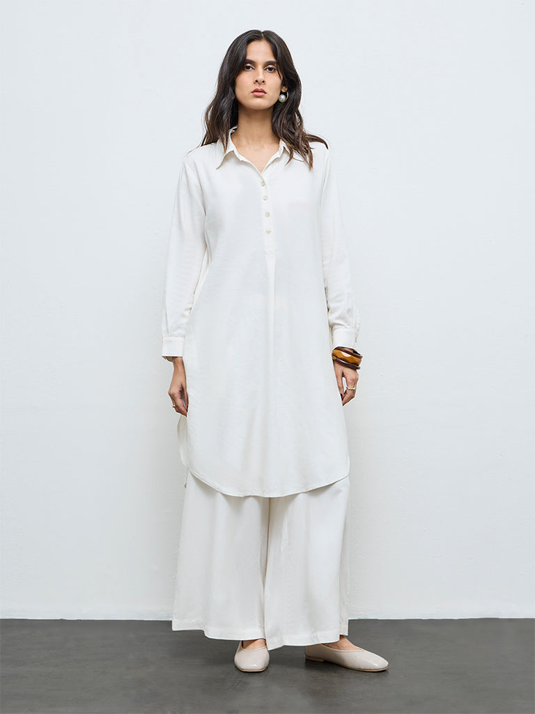 Zuba Off-White Solid Palazzos