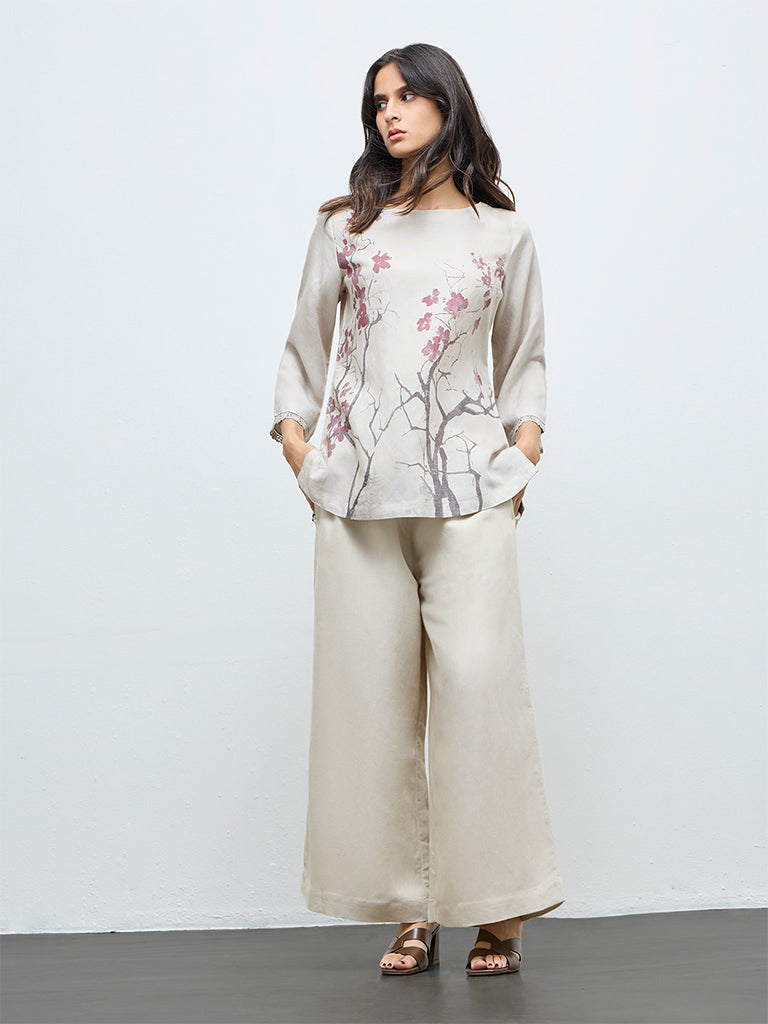 Zuba Light Beige Floral Pattern Tunic