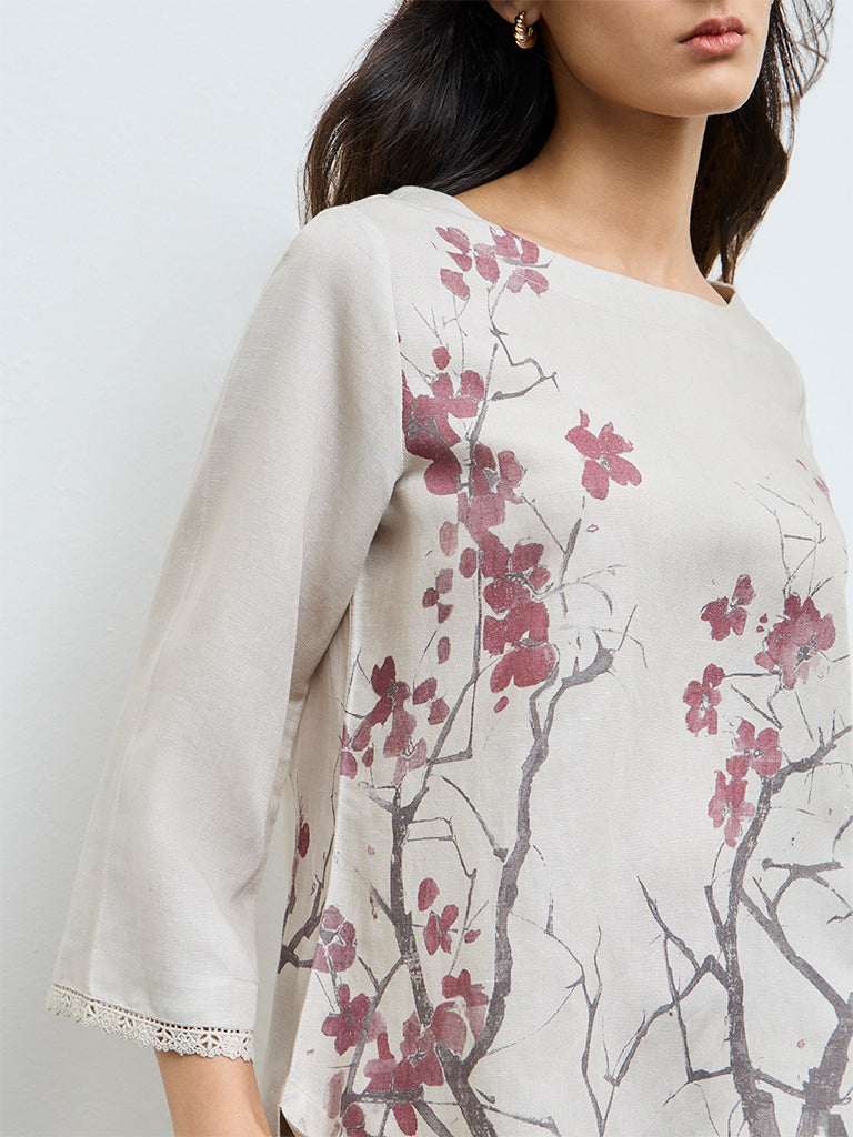 Zuba Light Beige Floral Pattern Tunic
