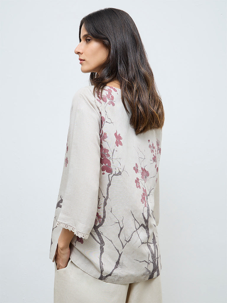 Zuba Light Beige Floral Pattern Tunic