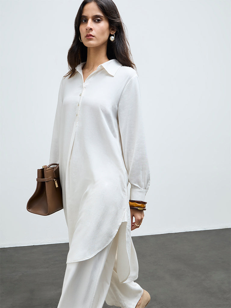 Zuba Off-White Crochet-Detail Asymmetrical Kurta