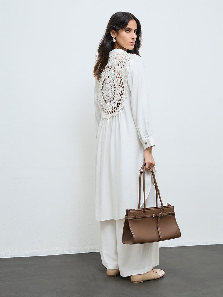 Zuba Off-White Crochet-Detail Asymmetrical Kurta