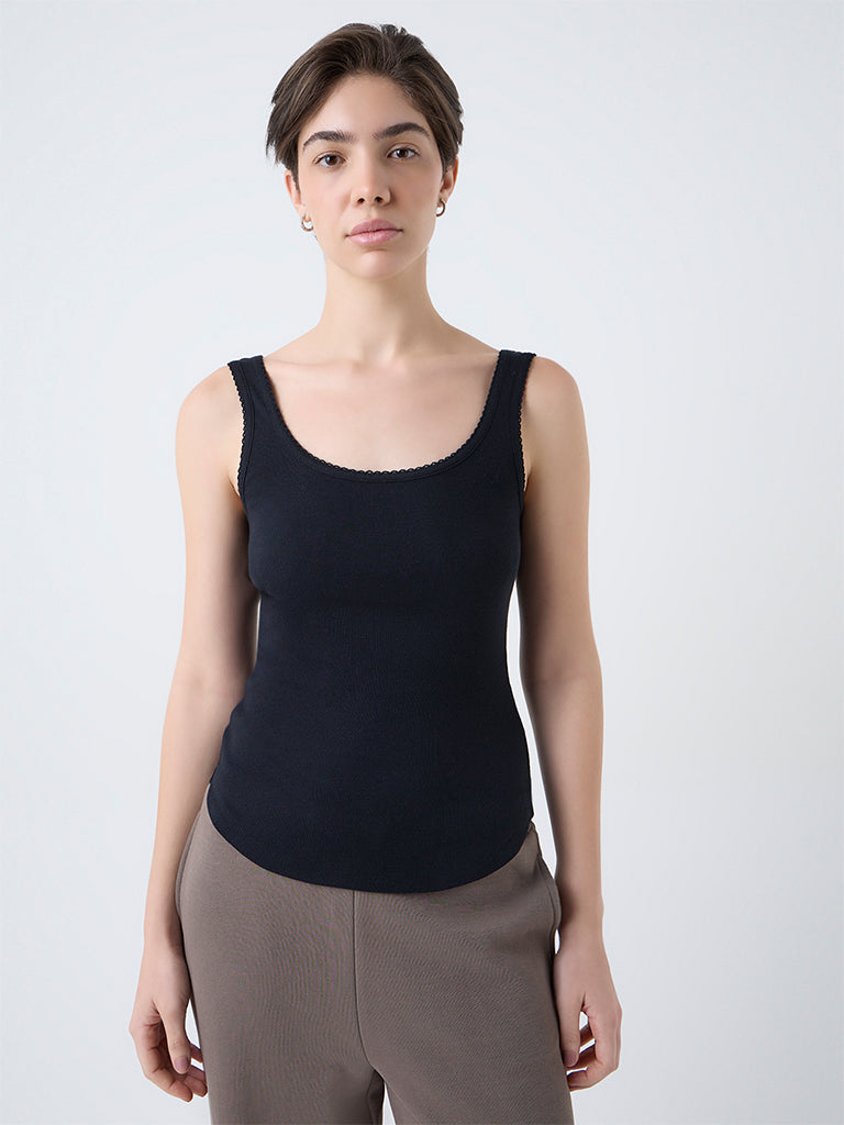 Wunderlove Black Solid Cotton Camisole
