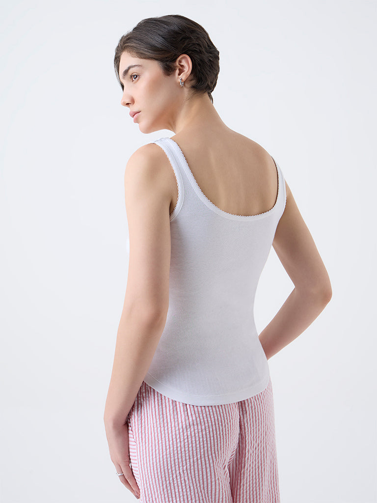 Wunderlove White Solid Cotton Camisole
