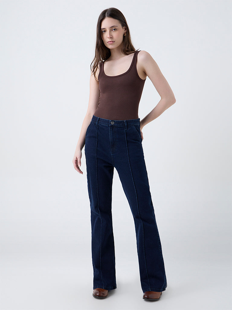 Wunderlove Brown Ribbed Seam-Free Bodysuit