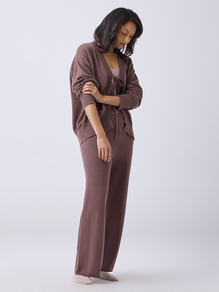 Wunderlove Brown Solid High-Rise Cotton Pants