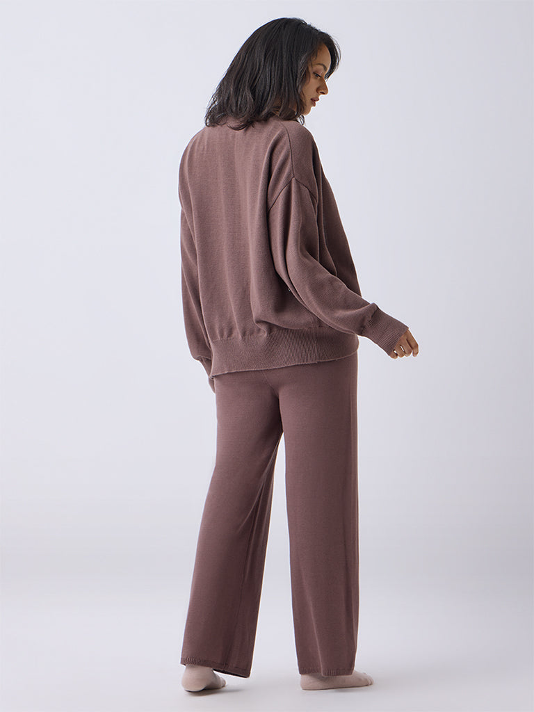 Wunderlove Brown Solid High-Rise Cotton Pants